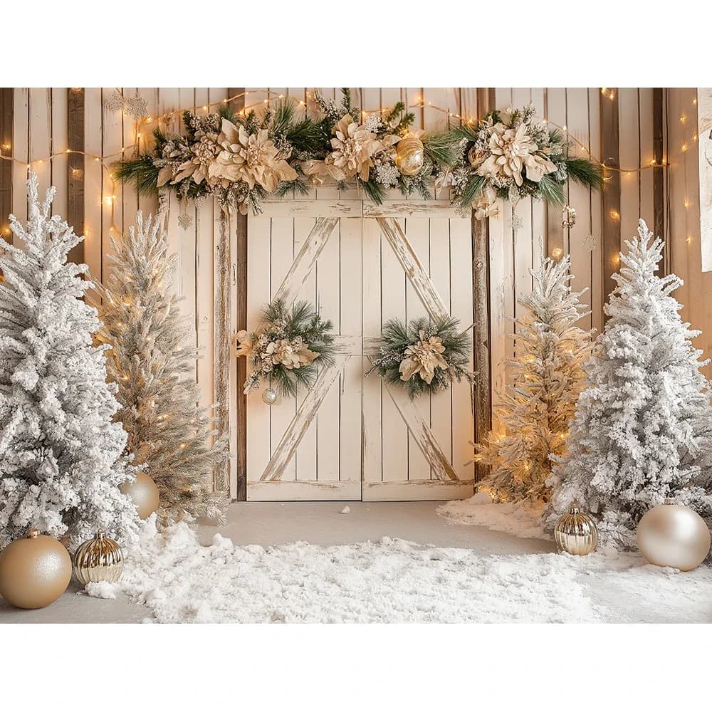 Noël hiver porte en bois fond enfants adultes photographie bébé accessoires couronne de noël neige f