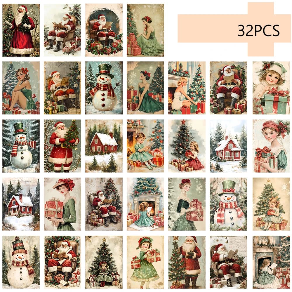 32 pièces cartes postales d'illustration de noël Vintage, carte s, fournitures scolaires de noël de 