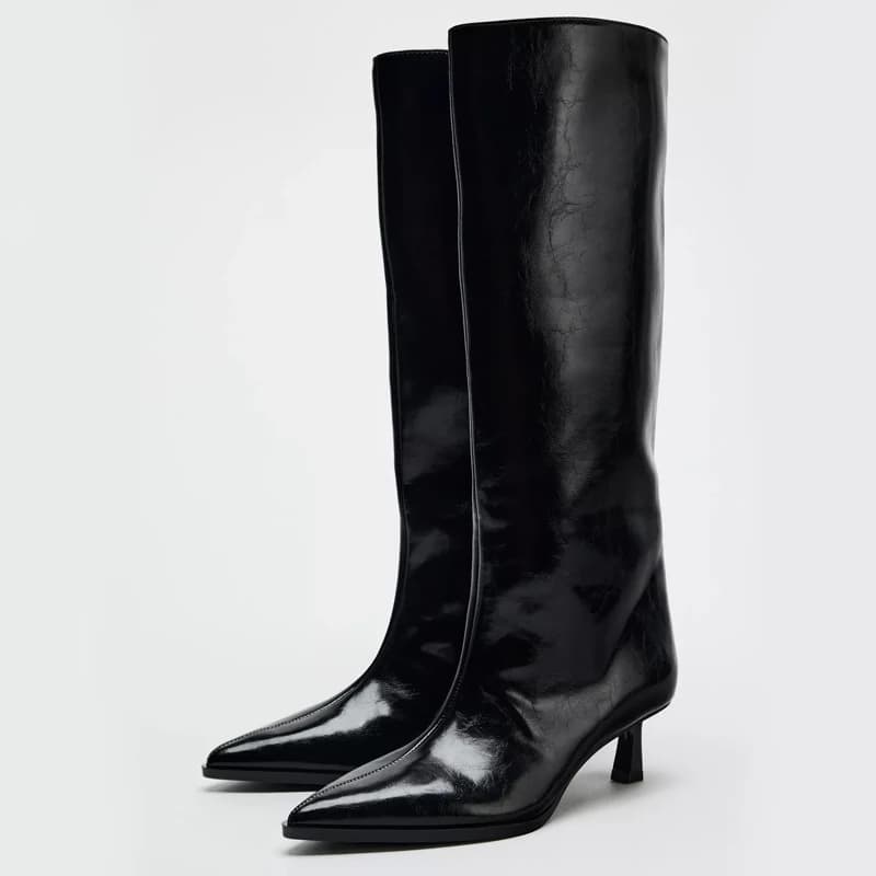 Bla botte large Tube bout pointu talon haut Tube pantalon bottes longues Faion chevalier bottes femm