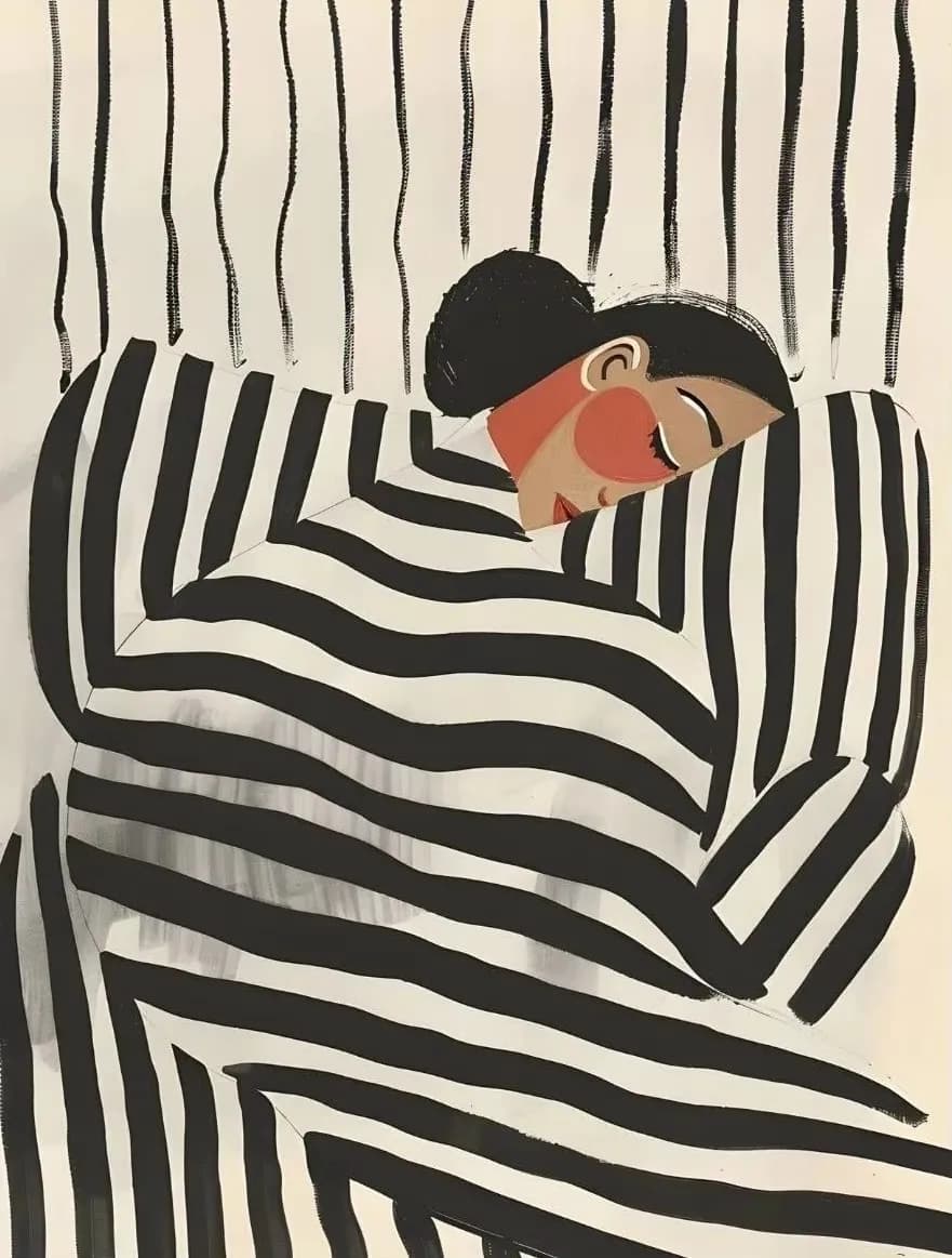 Toile de peinture de femme noire et blanche à rayures, fleur abstraite, affiche d'art murale pour sa