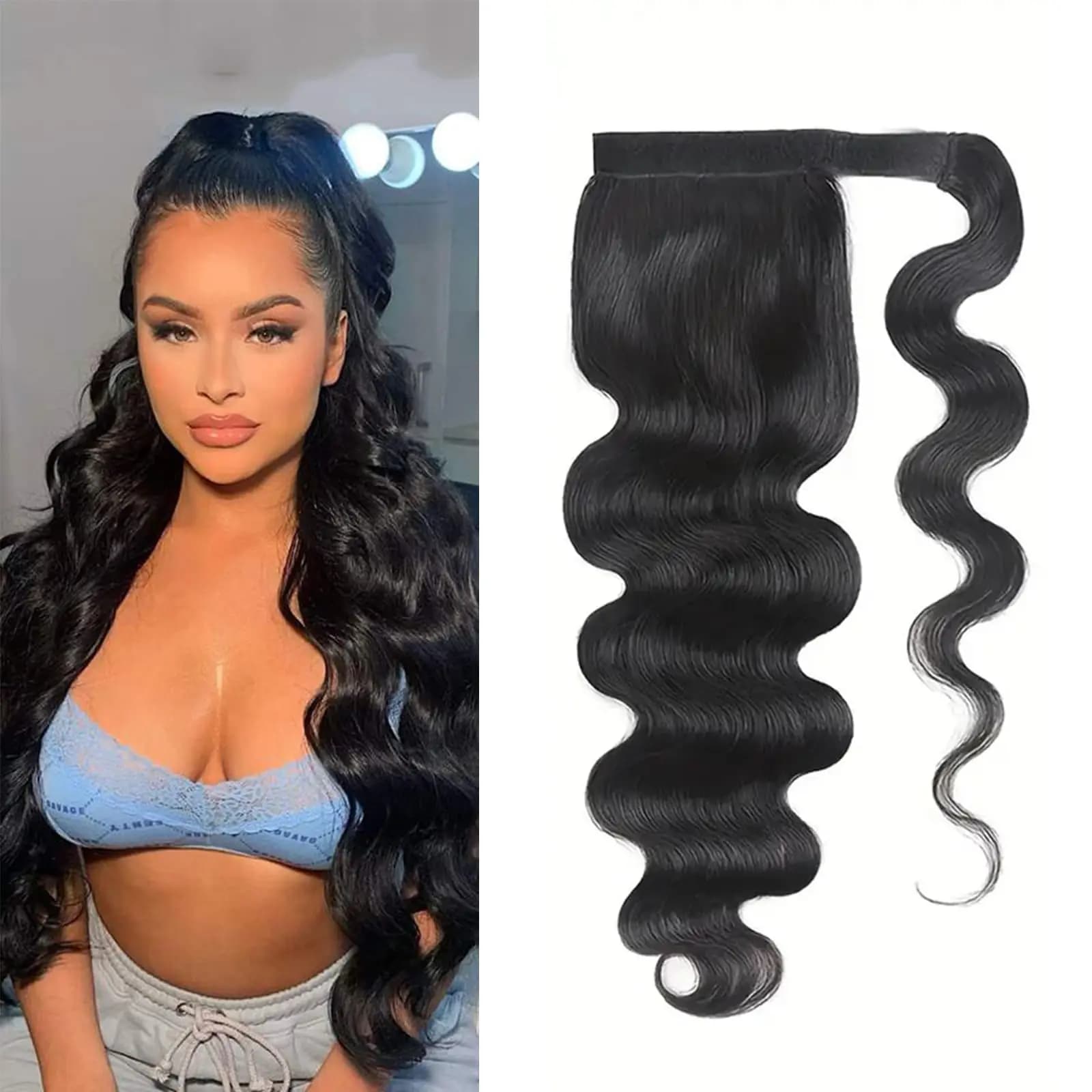 Extensions de Cheveux Naturels Brésiliens Remy Bouclés, Queue de Cheval Lisse Noire, 10-32 ans, Fait