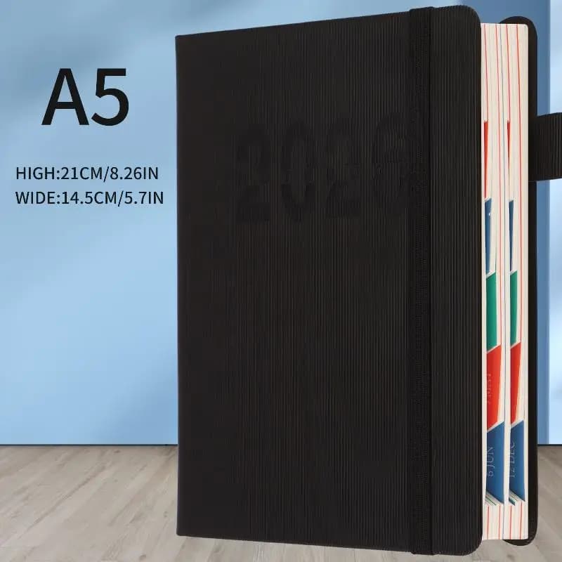 Agenda quotidien et mensuel coloré 2026, relié rigide, 400 pages, agenda en cuir daté avec marques m