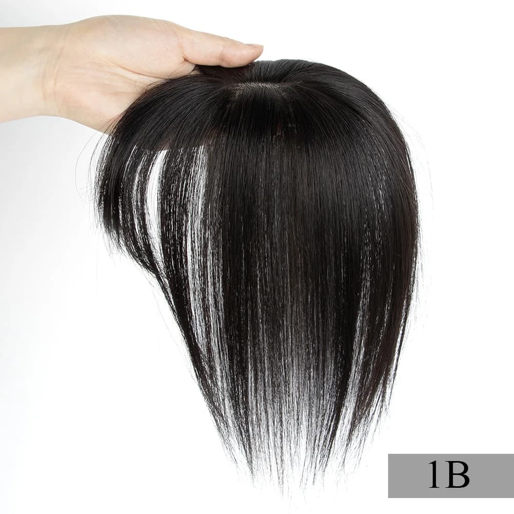 Cheveux humains bruns Topper avec frange femmes 5x9 cm naturel noir reflets peau Blonde cuir chevelu