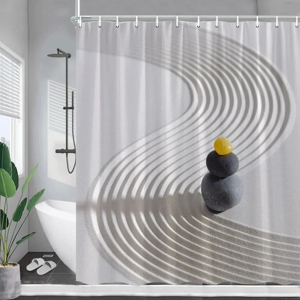 Rideaux de douche de paysage Zen, papillon gris, pierre de Massage, fleur blanche, paysage de Spa, r