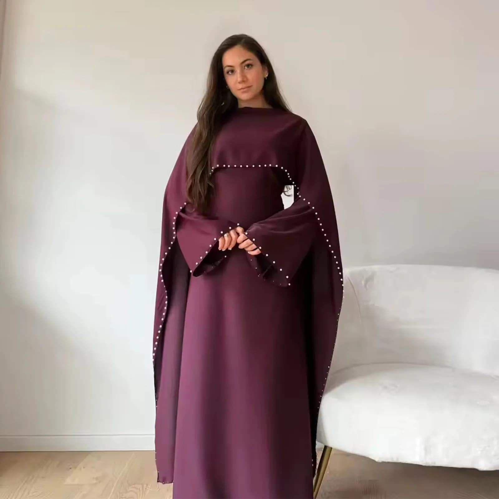 Femmes élégantes Abaya musulman luxe perles Ramadan caftan dubaï robe de soirée Jalabiya robes Largo