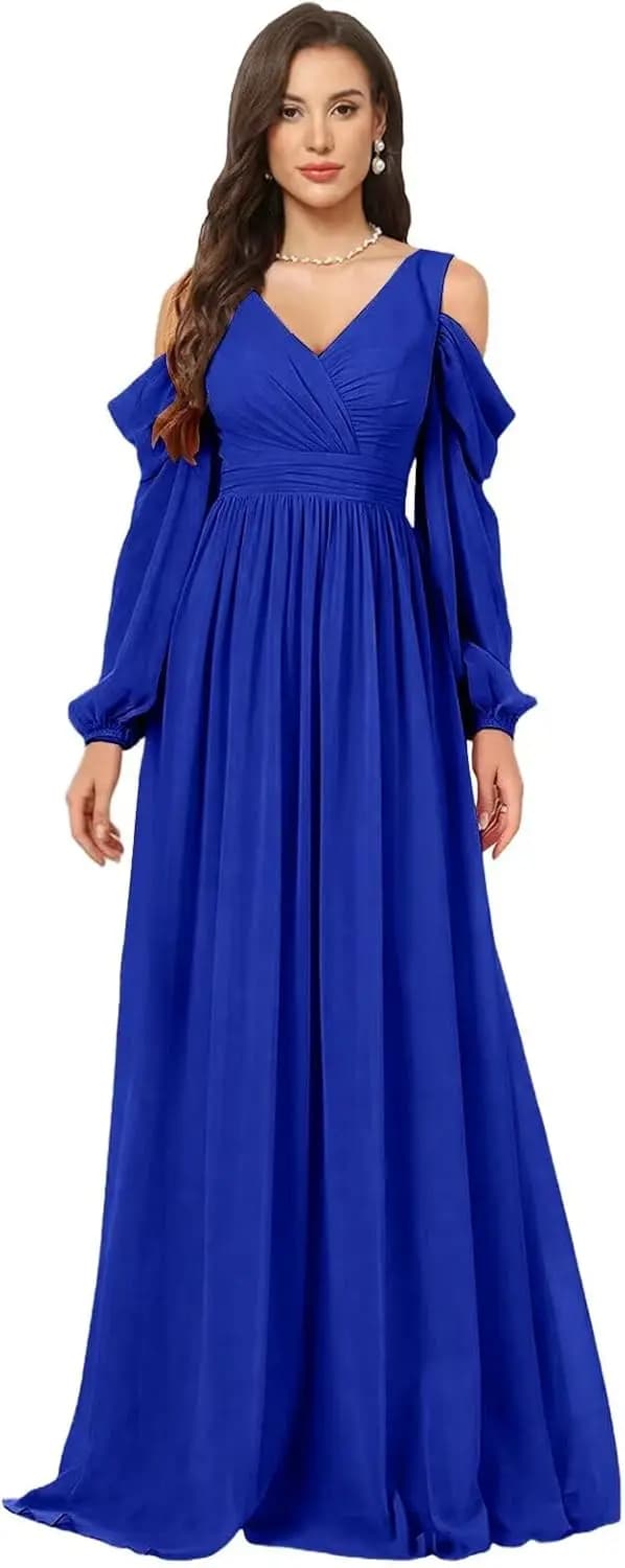 Robes de demoiselle d'honneur à épaules dénudées pour femmes, en mousseline plissée, coupe trapèze, 
