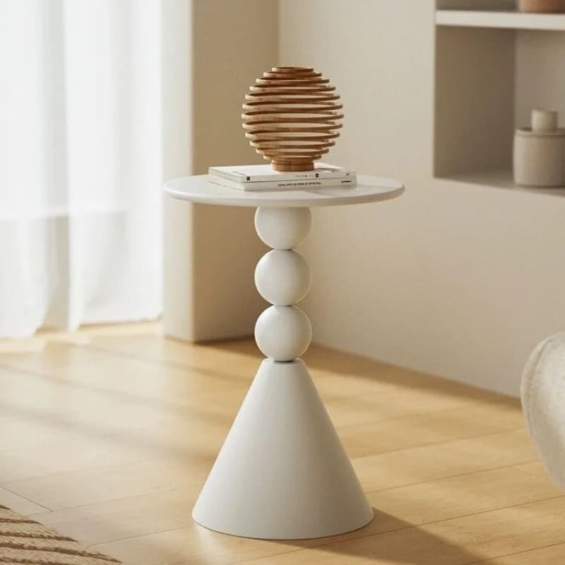 Table d'appoint de salon, Table basse ronde compacte en métal, couleur crème, Table d'appoint de can