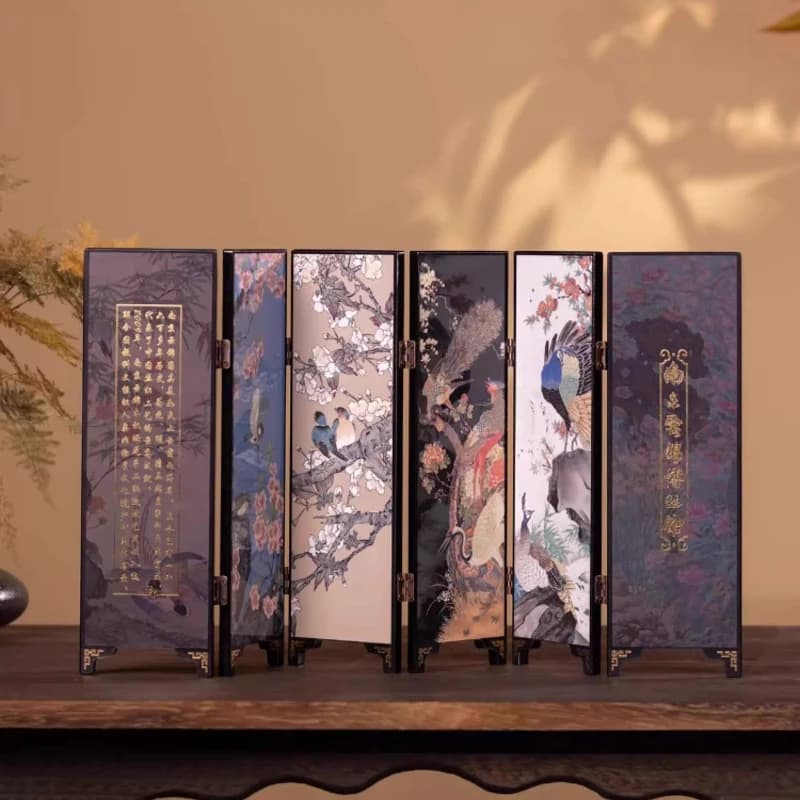 Paravent décoratif de table à 6 panneaux en brocart laqué chinois, ornement, cadeau d'anniversaire p