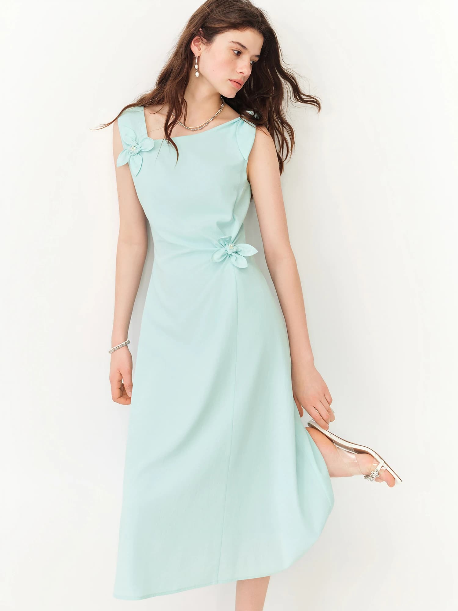 FSLE【L'amour Series】Robe longue élégante d'été pour femme, style français, bretelles spaghetti, cint