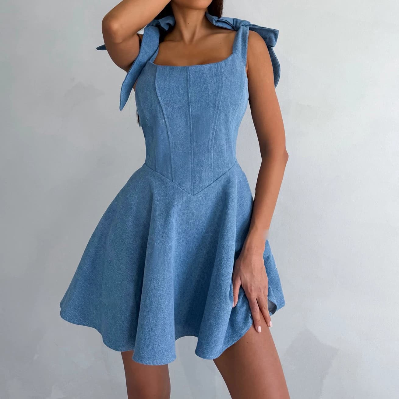 Robe en jean pour femmes, vêtements Sexy pour adultes, à la mode, col de fille, jupe à bretelles nou