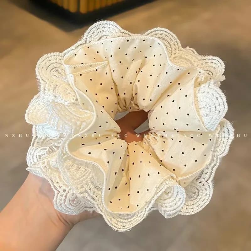 Nouvelle élastique à cheveux style ballet à pois en dentelle, accessoire pour queue de cheval basse,
