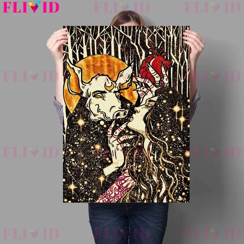 Toile d'art mural abstrait avec le cœur brisé de la sorcière, peinture de style Vintage pour fille W