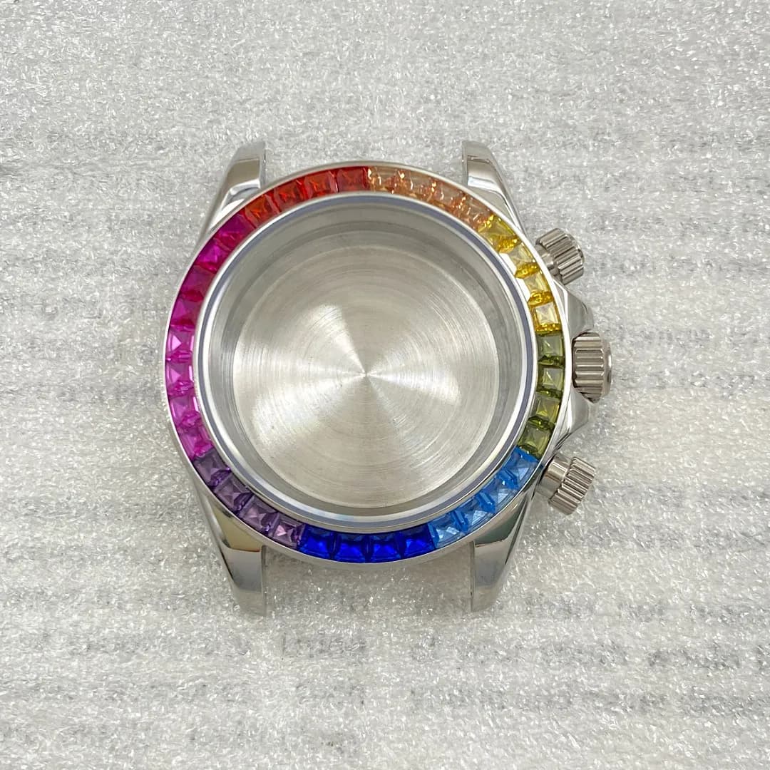 Boîtier de montre chronographe PVB 39mm, lunette sertie de diamants, strass pour Daytona Vk63, mouve