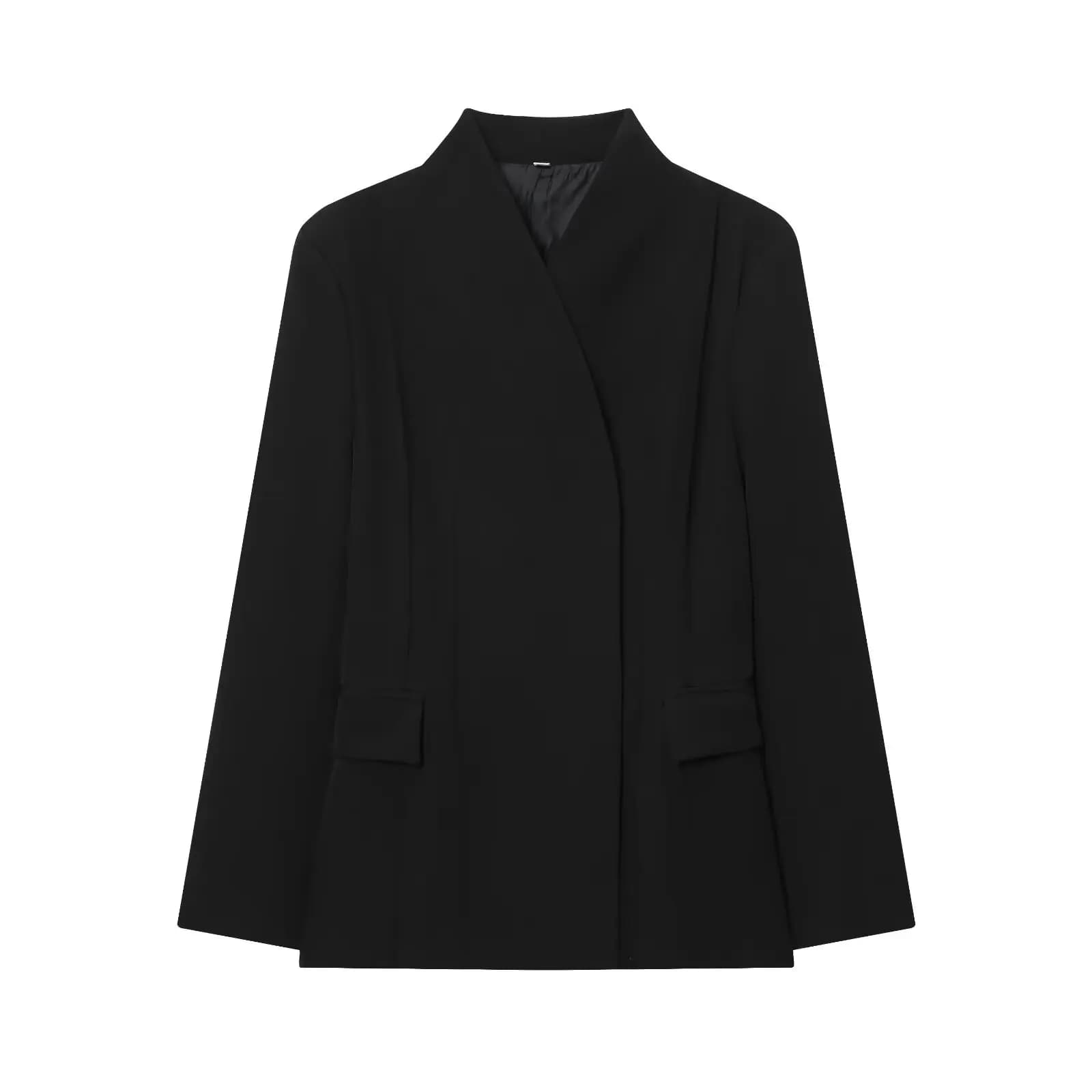 Automne femmes Simple Blazer col en V à manches longues femmes décontracté poche manteaux Chic femme
