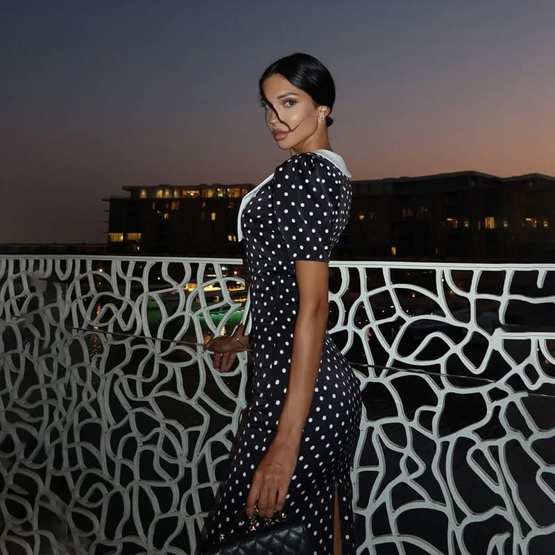 Robes imprimées à pois pour femmes mode Sexy Streetwear manches courtes gaine col rabattu col en v l