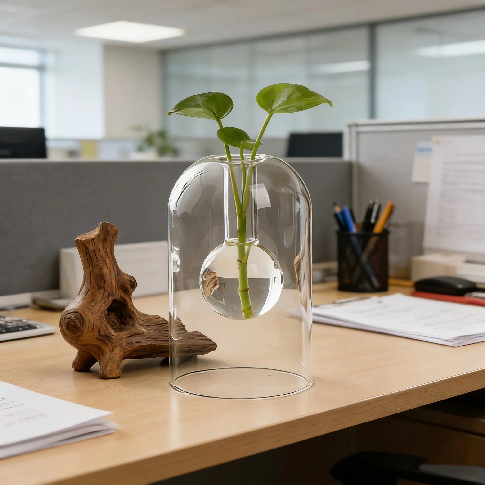Jardinière en verre double couche, vase hydroponique. Décoration de bureau minimaliste pour la maiso
