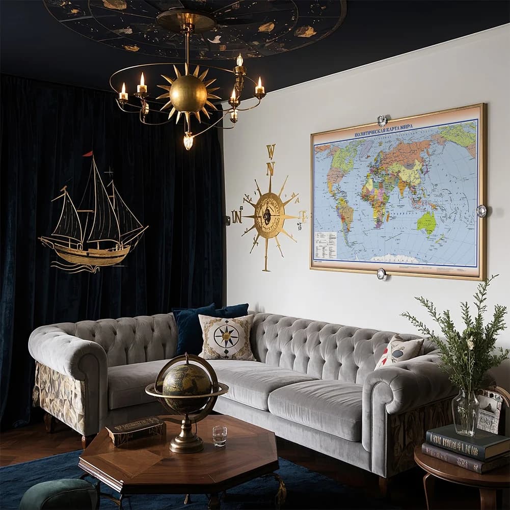 Carte du monde sans cadre, 100x70cm, en tissu Non tissé russe, arrière-plan d'affiche, décoration mu