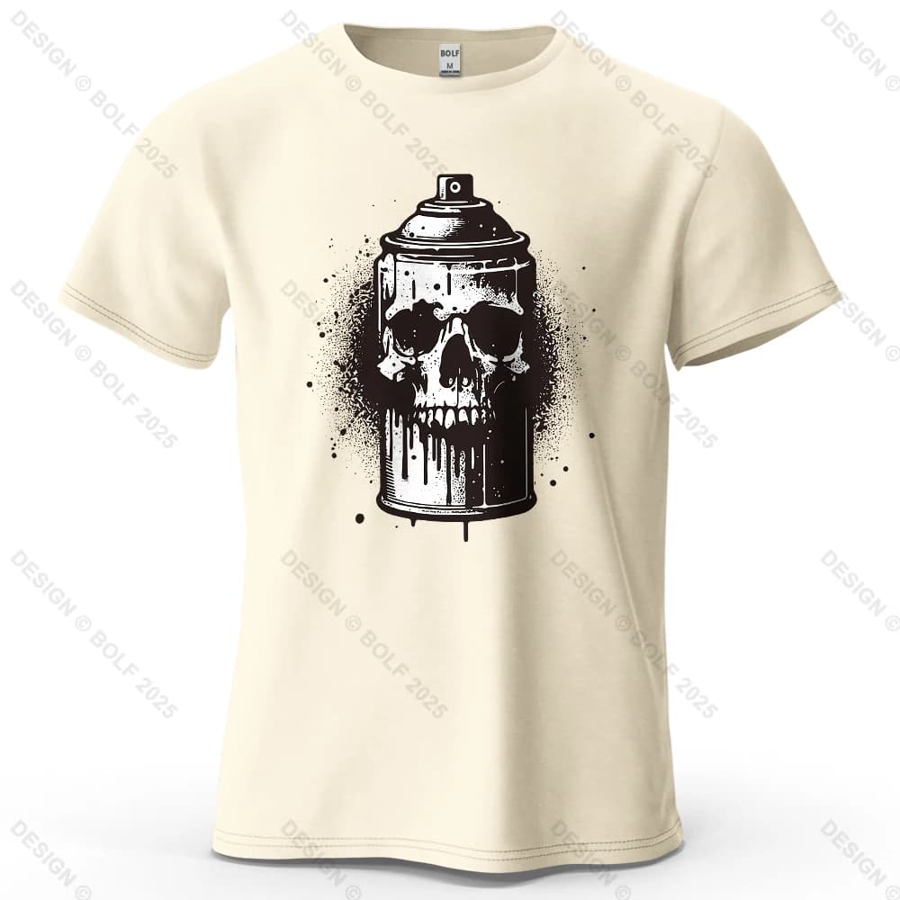Crâne Spray peut imprimé hommes T-Shirt 100% coton surdimensionné foncé graphique t-shirts pour haut