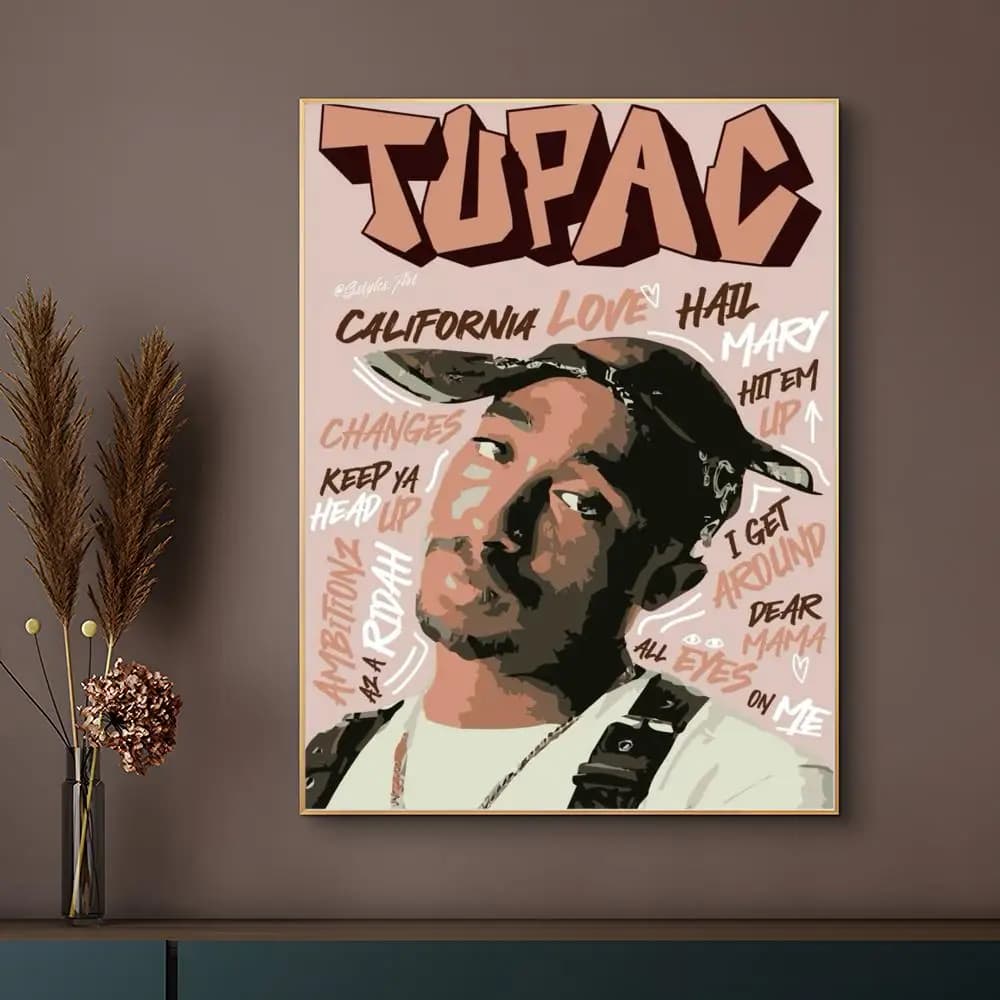 Rap Legend 2Pac Affiche HD Art mural auto-adhésif imperméable – Utilisation multi-scènes, choix cade