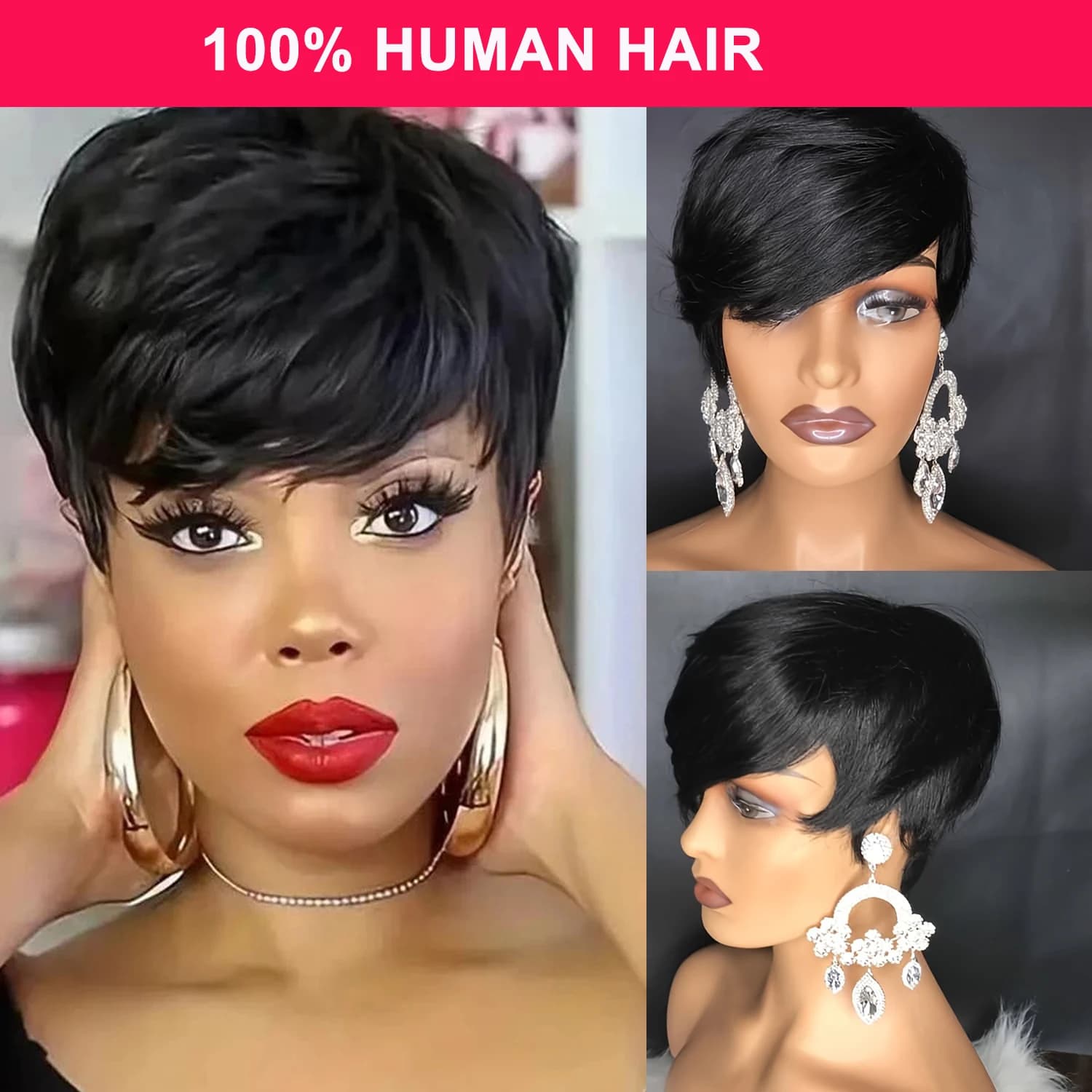 Perruque de cheveux humains courte coupe lutin blonde 613 avec frange pour femmes noires 1B #   Perr