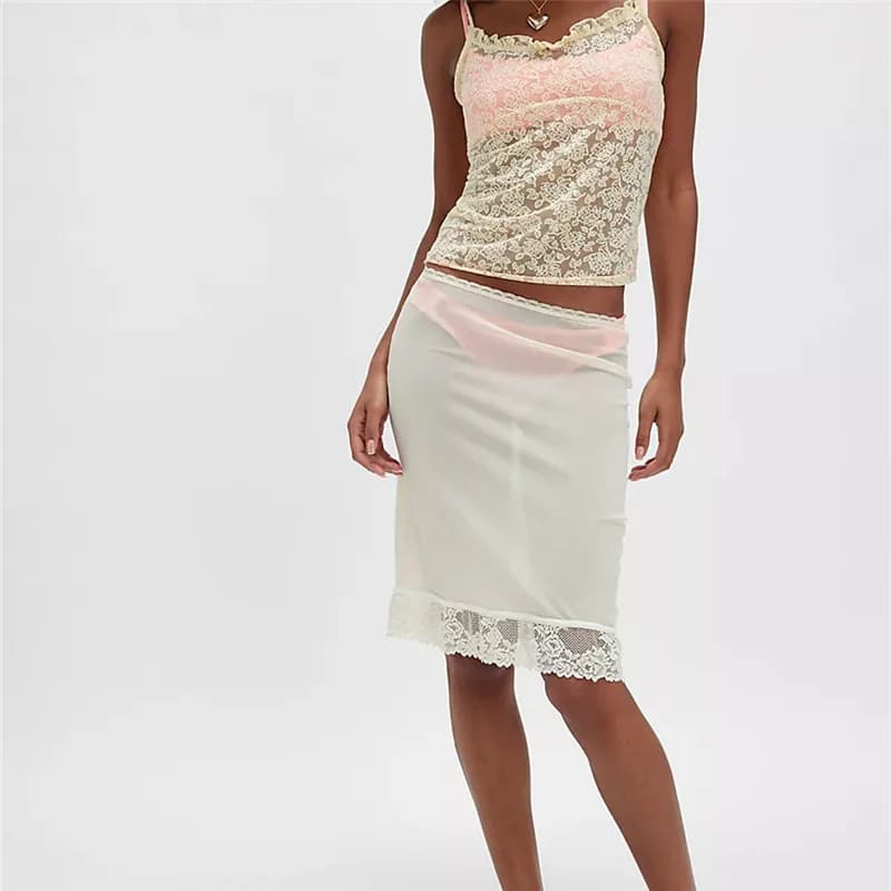 Femmes dentelle soie Satin jupe Slip taille basse couches à volants une ligne Mini jupes Y2k haute f