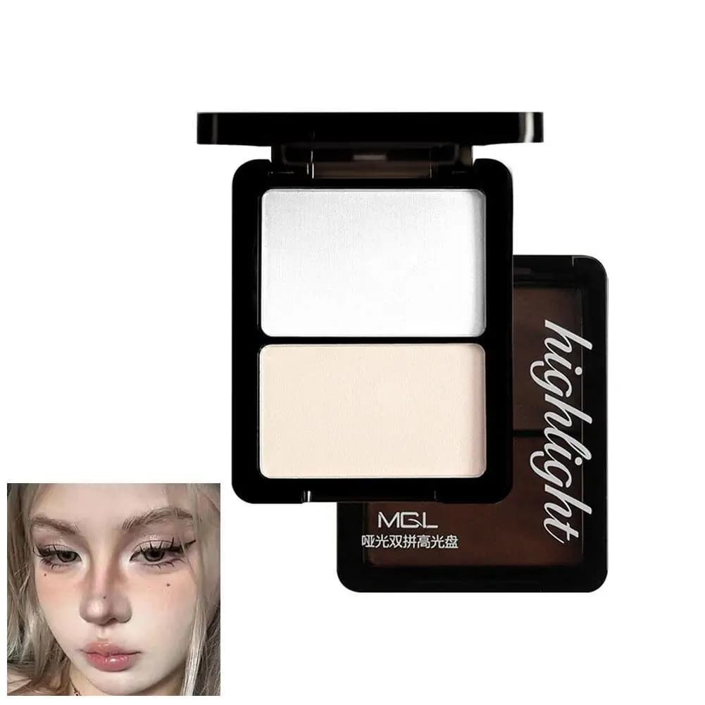 Palette de poudre bicolore pour highlighter et contourner, fini mat délicat, fard à paupières, ombre