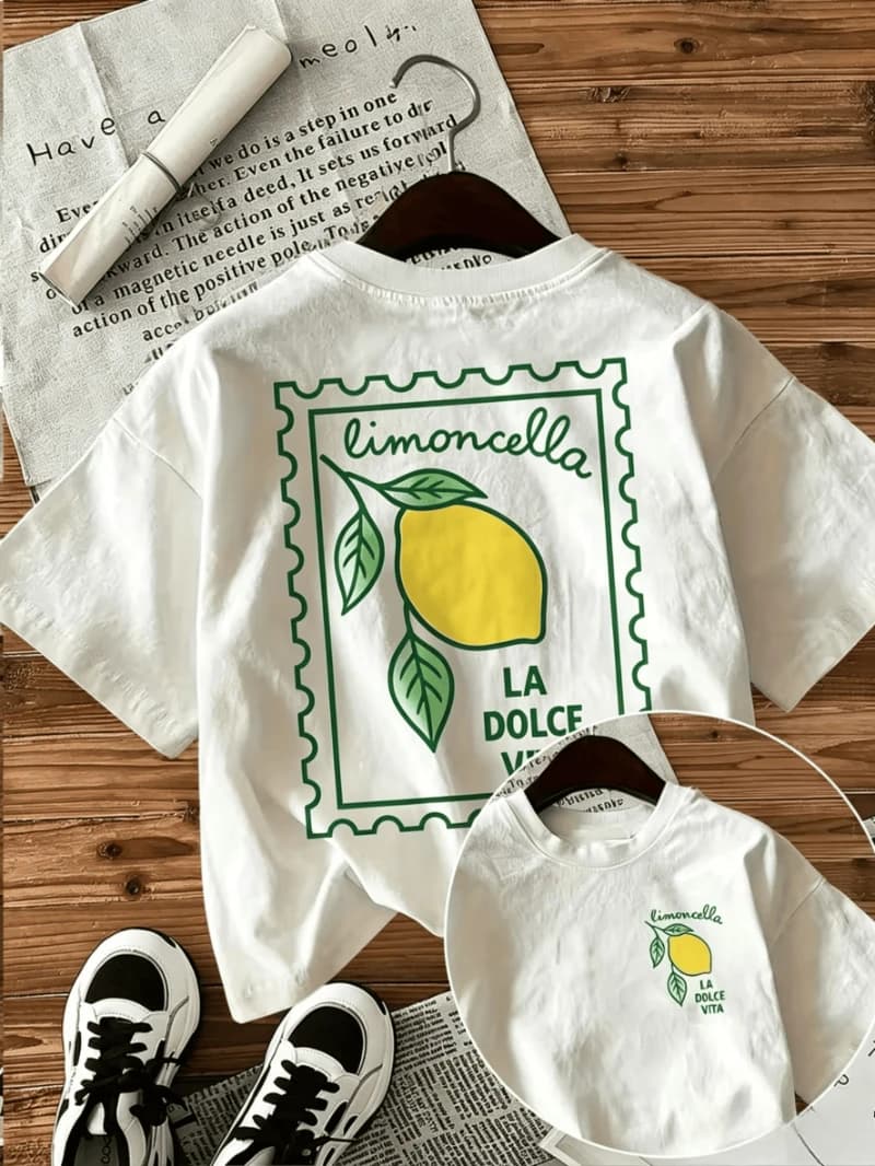 T-shirt imprimé citron Limoncello, motif Positano italien, double face, manches courtes, haut décont