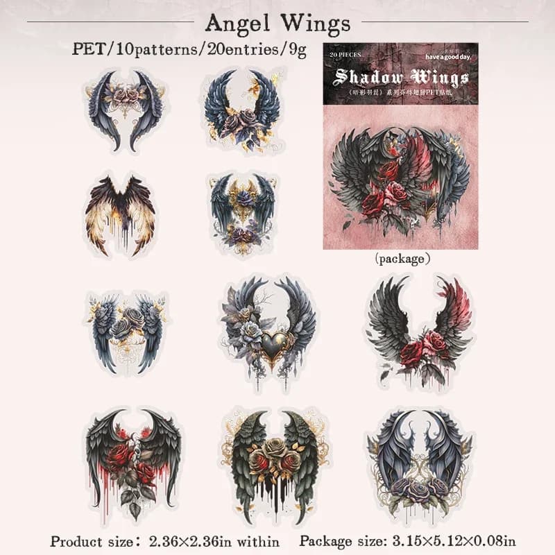 Autocollants gothiques pour animaux de compagnie, ailes de plumes d'ombre, manuel d'images principal