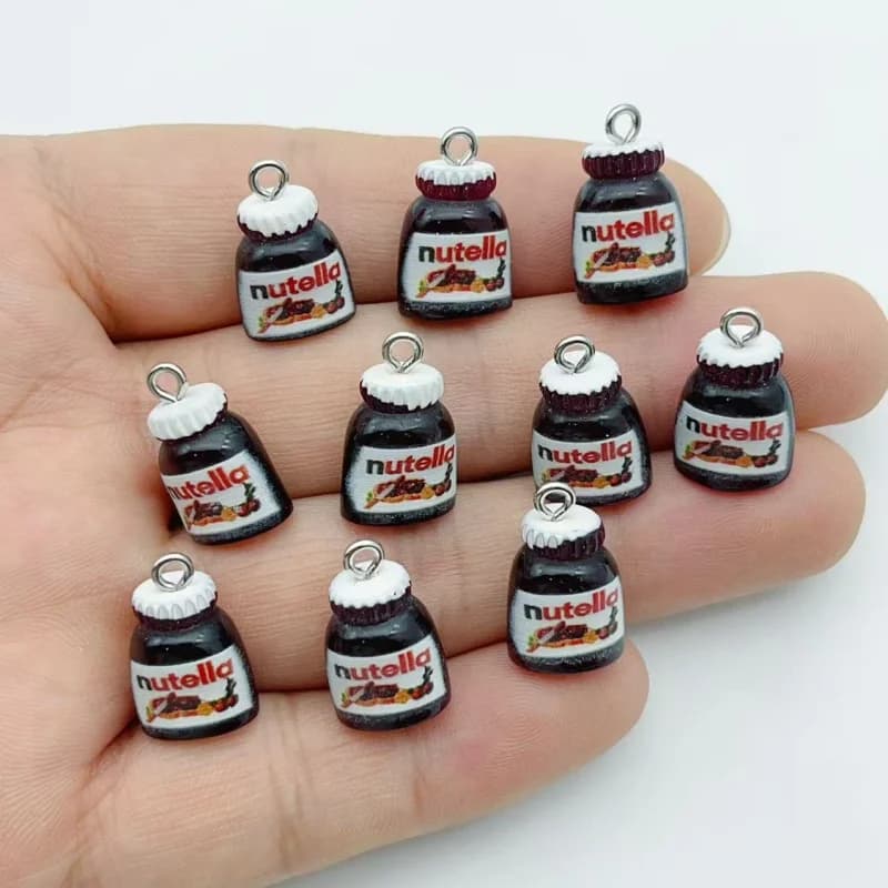10 Breloques en résine en forme de mini pot de Nutella, mignonnes, 3D, pour bijoux faits main, acces