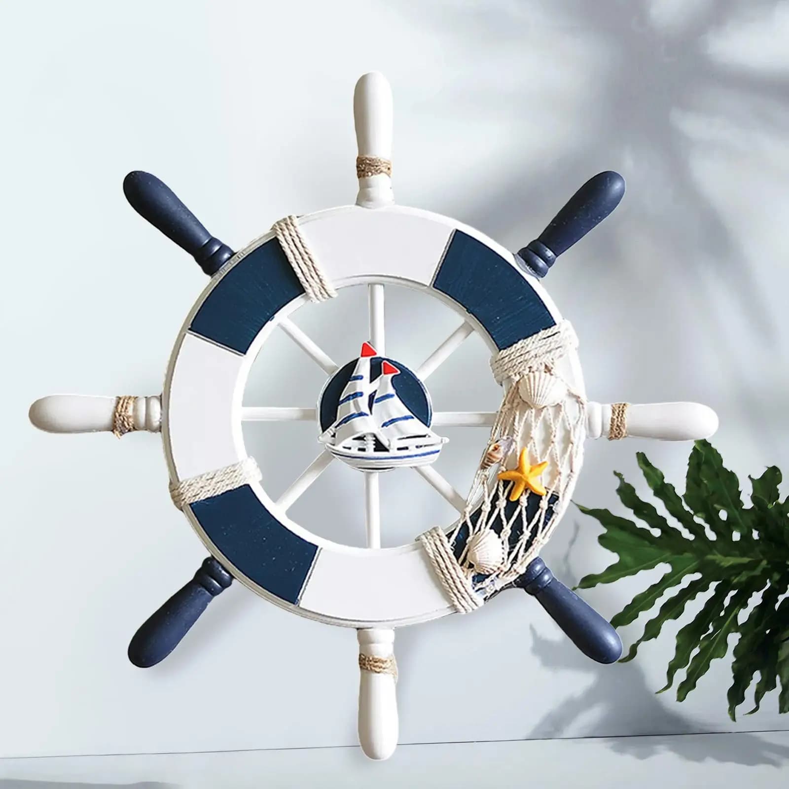 Roue de bateau en bois nautique, décoration murale suspendue de la marine, décoration rustique de ma