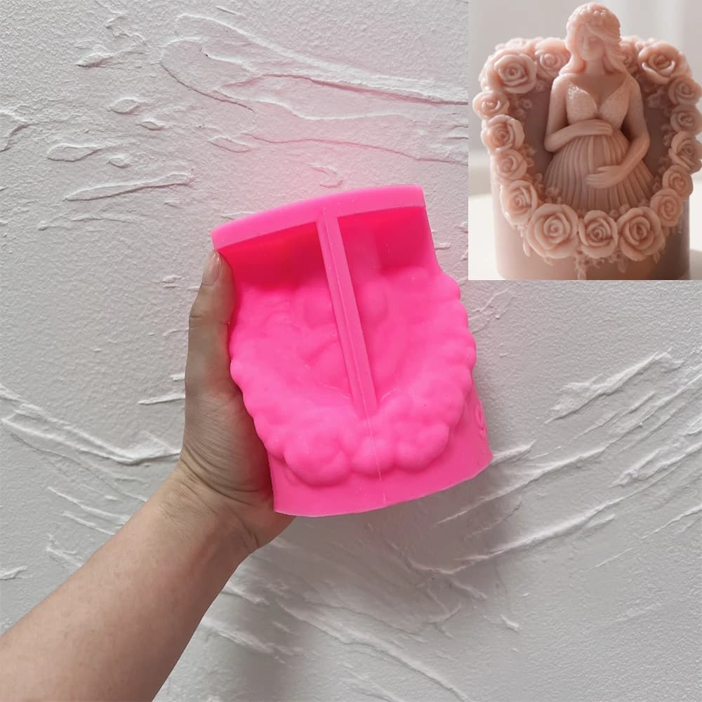 Moule en silicone Fleur Romantique Fille Enceinte, Figurine Mère et Bébé, Moule à Savon DIY, Moule à