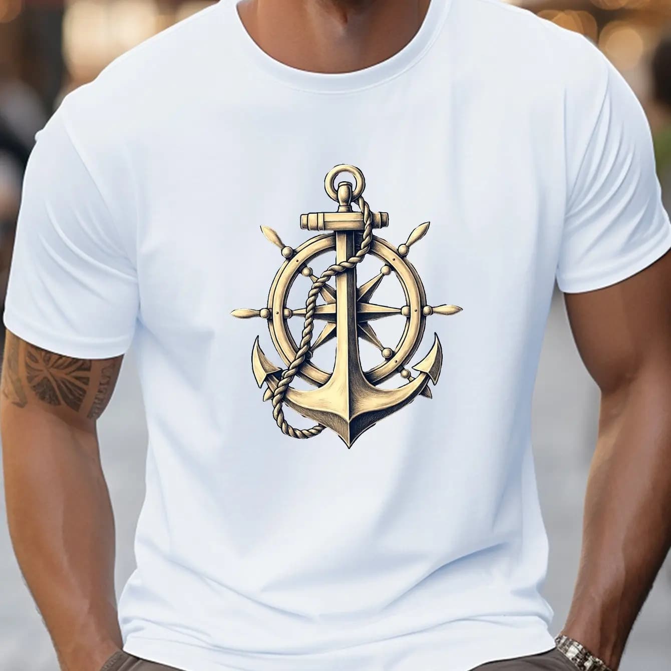 T-Shirt graphique ancre nautique pour hommes, tissu tricoté micro-extensible à manches courtes, coup