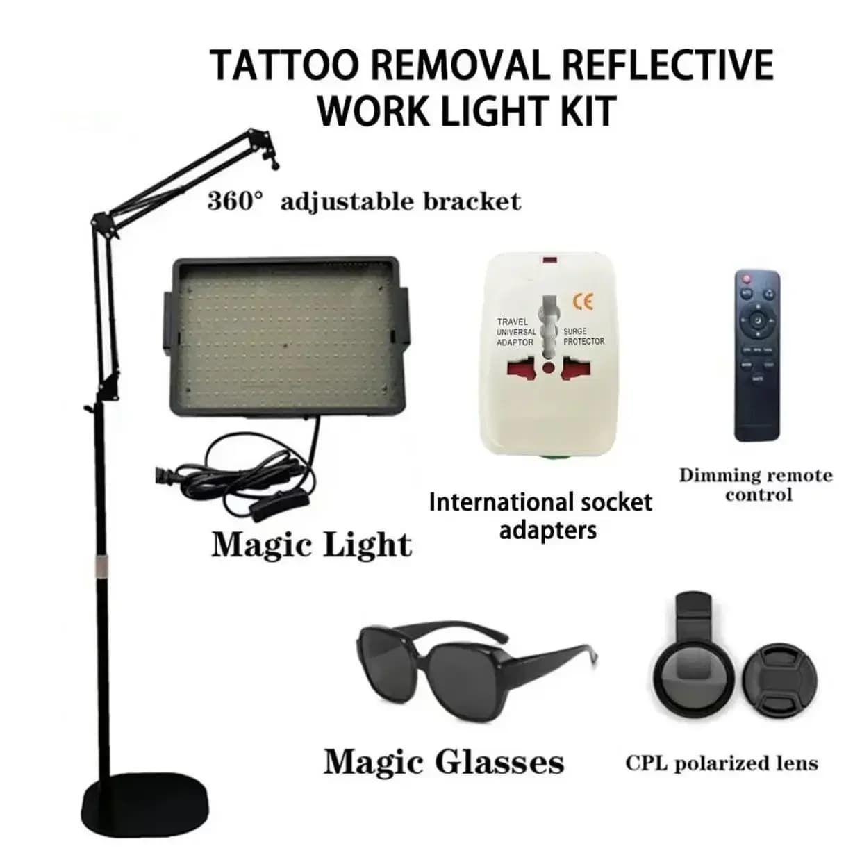 Bestseller : Kit d'éclairage pour tatouage avec polariseur CPL et lunettes réfléchissantes pour l'él