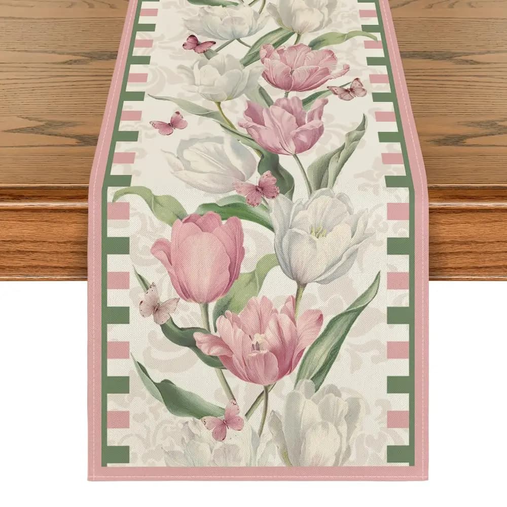 Chemin de table floral Tulip Bloom pour le printemps, décoration saisonnière estivale pour la cuisin