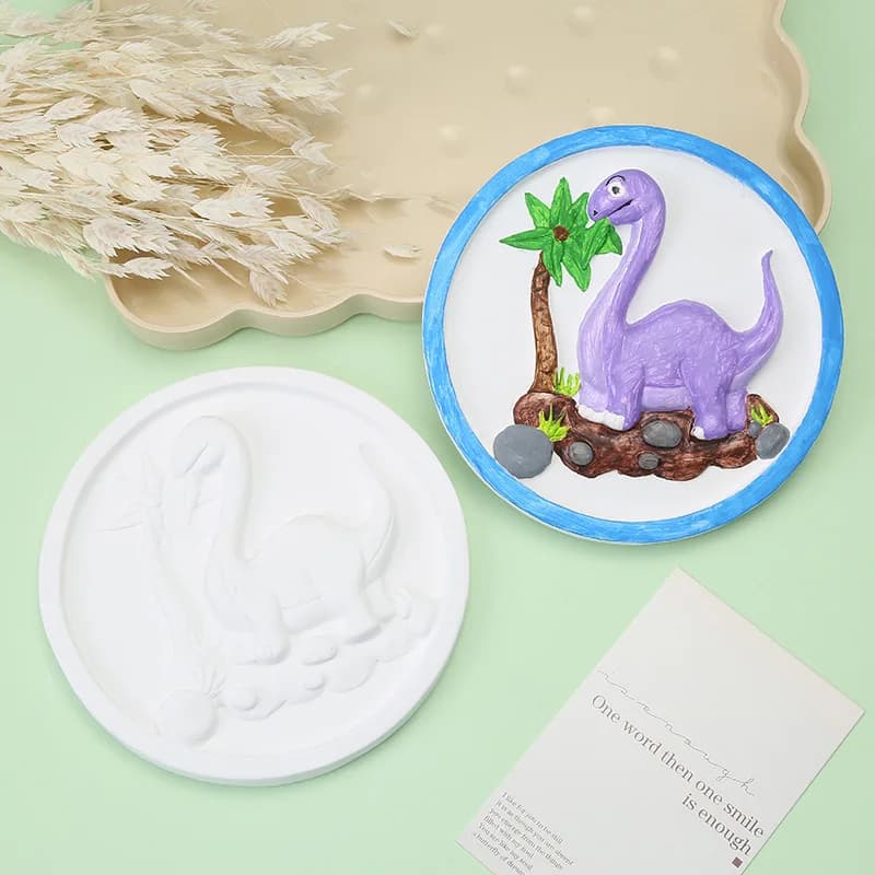 Kit de peinture en relief sur plâtre DIY, plaque ronde dinosaure, activité créative d'art et de graf