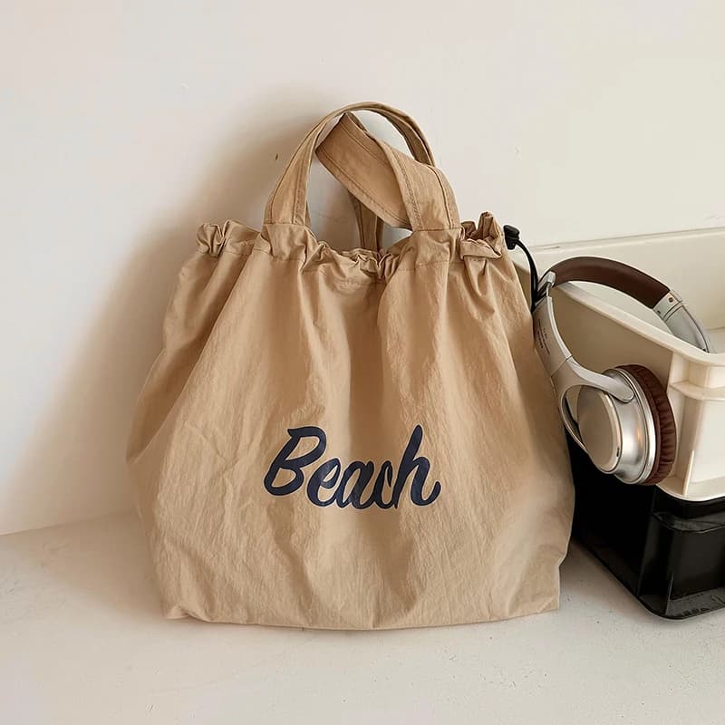 Sac fourre-tout à ficelle pour femmes, fourre-tout en toile avec lettres, sac à bandoulière Portable