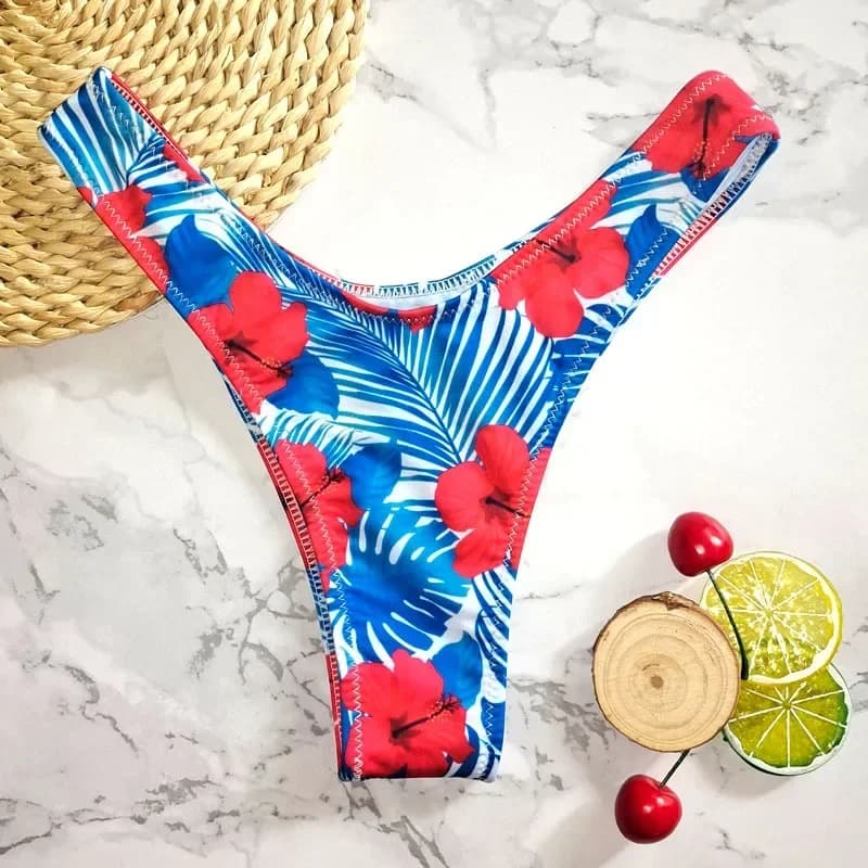 Nouveau imprimé fleuri brésilien Bikini bas femmes maillots de bain taille haute Sexy V string maill
