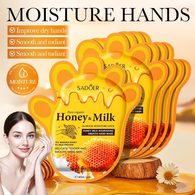 5 paires de masques pour les mains au lait et au miel SADOER, hydratation 24h, soin des mains, nourr