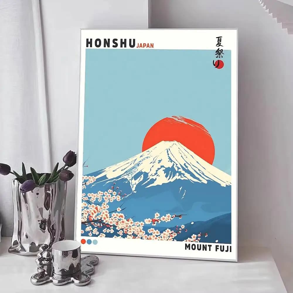 Affiches japonaises H-Hokusai avec paysage de vagues au lever du soleil sur le mont Fuji, autocollan