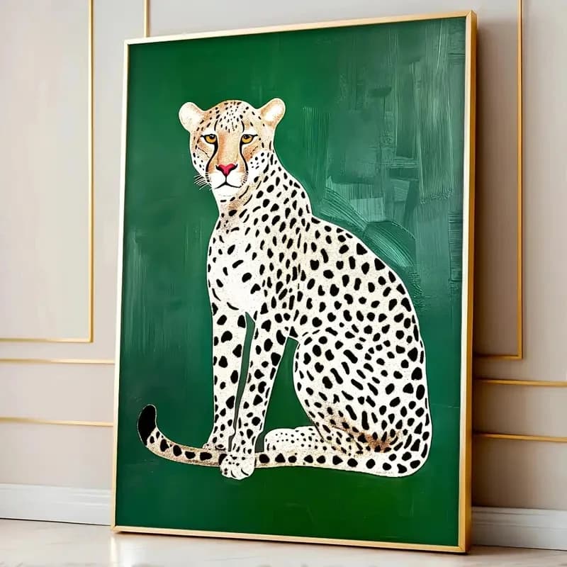 Affiche murale simple en toile motif léopard vert, style moderne pour la décoration de la chambre et