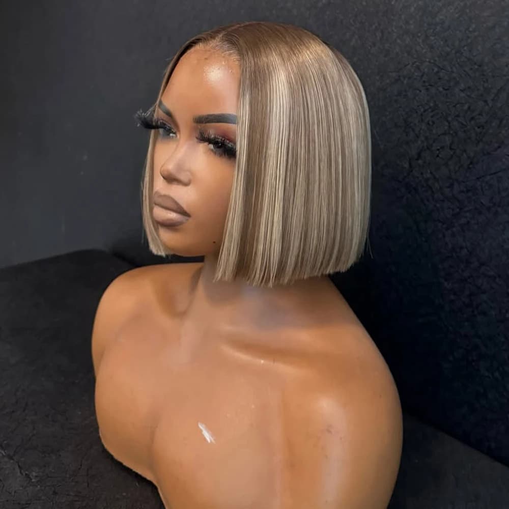 Perruque Bob en cheveux humains 13x4, blond cendré et blond brillant, avec dentelle transparente, de