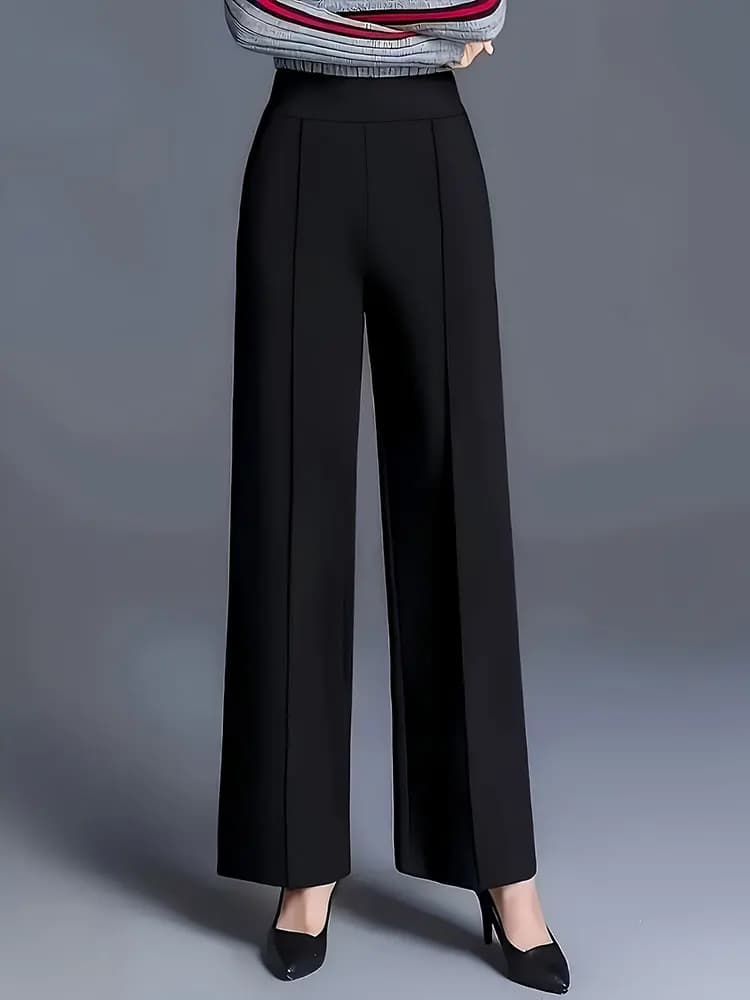 Pantalon taille haute à jambes larges pour femmes, taille élastique, coupe droite ample, tendance et