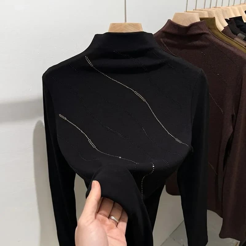 Chemise à col roulé et Double face en velours allemand pour femme, haut intérieur à manches longues,