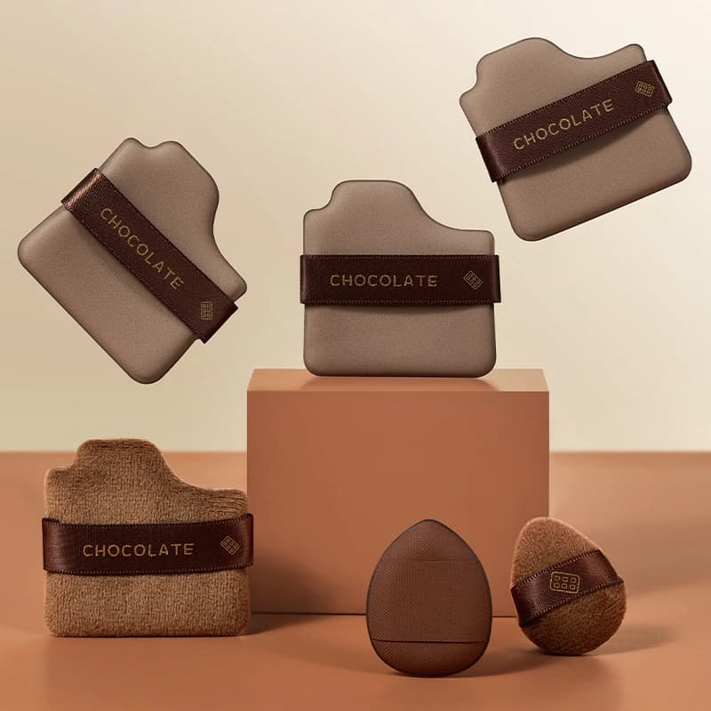 GECOMO 6 pièces ensemble de bouffées de poudre de chocolat, éponge humide et sèche, coussin de maqui