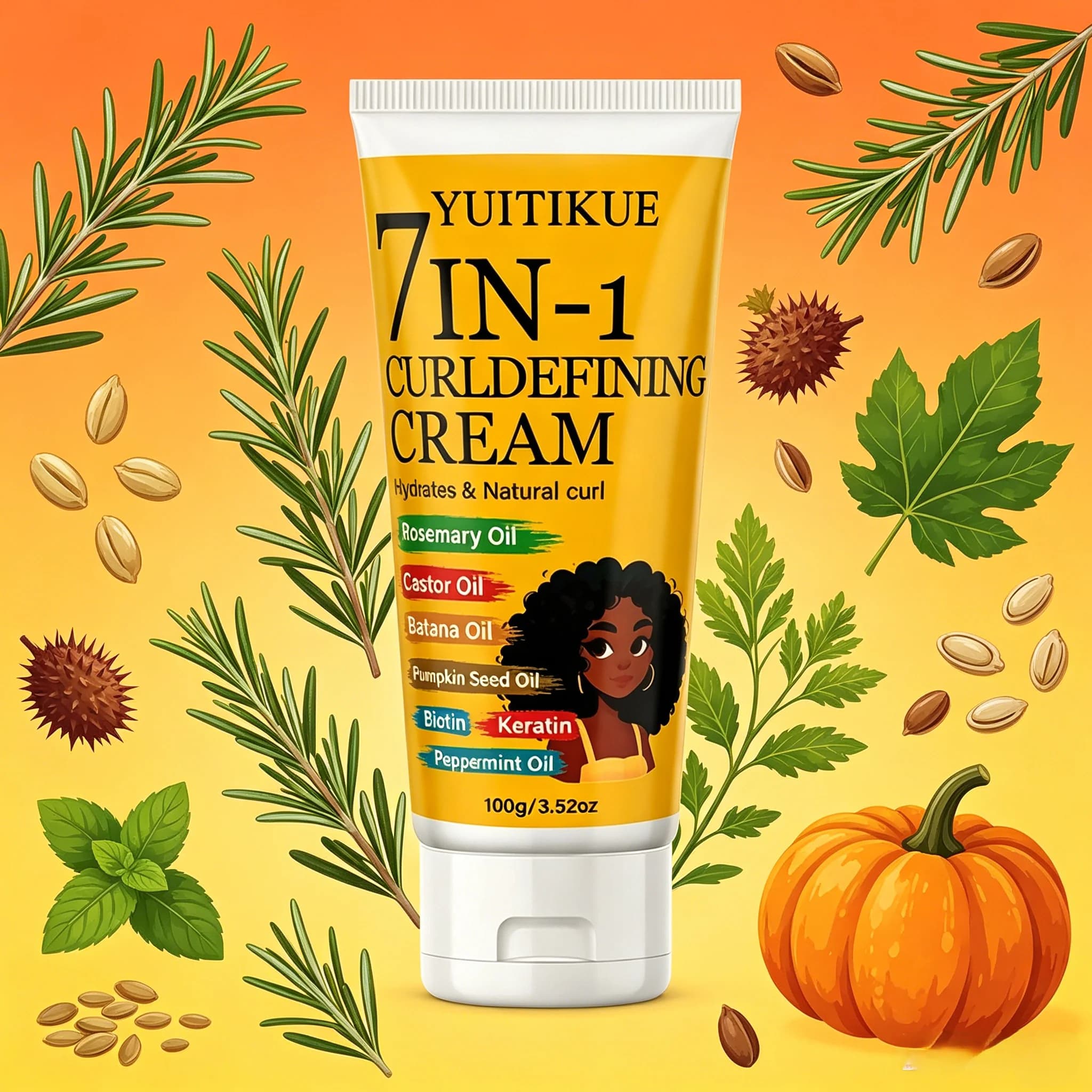 Crème définissante pour boucles YUITIKUE 7-en-1, hydrate et définit les boucles naturelles, contrôle