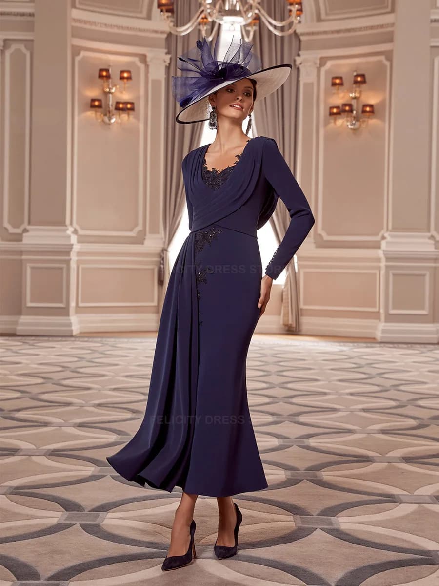 Robes mère de la mariée classiques, sirène plissée, personnalisées, Robes de soirée d'invitées de Ma