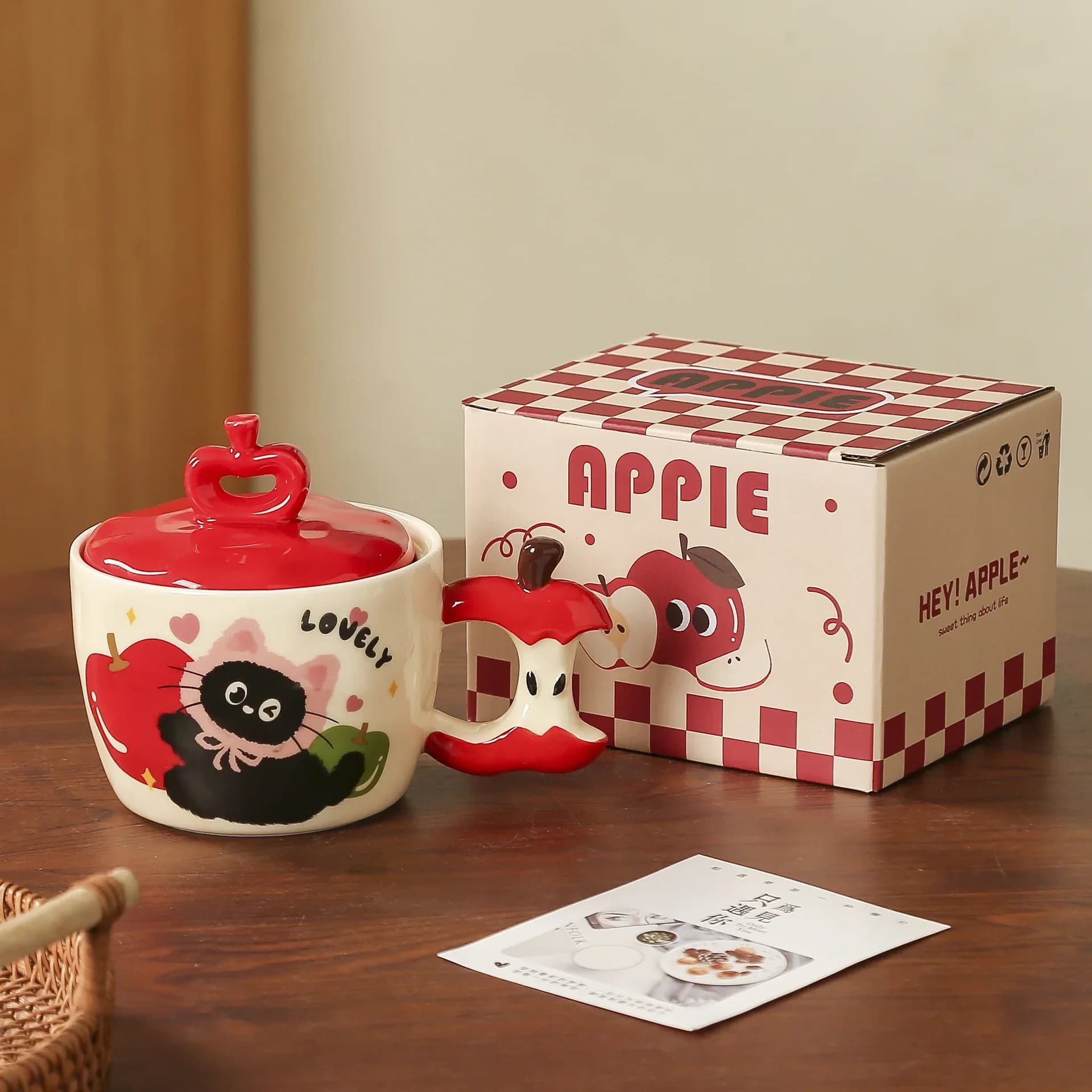 Tasse en céramique chat pomme créative, tasses à café à capuchon de haute beauté, tasse à lait de pe