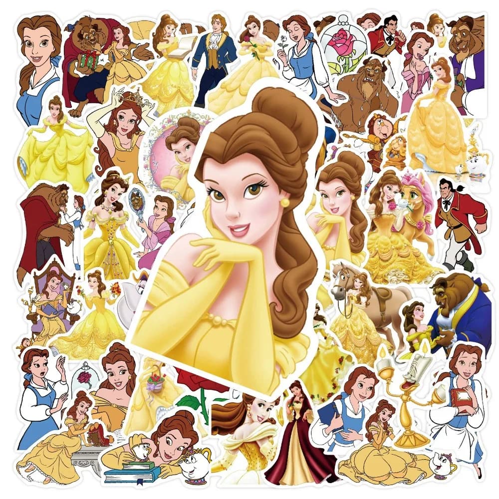 Autocollants Graffiti dessin animé la Belle et la bête, 50 pièces, autocollants décoratifs mignons, 