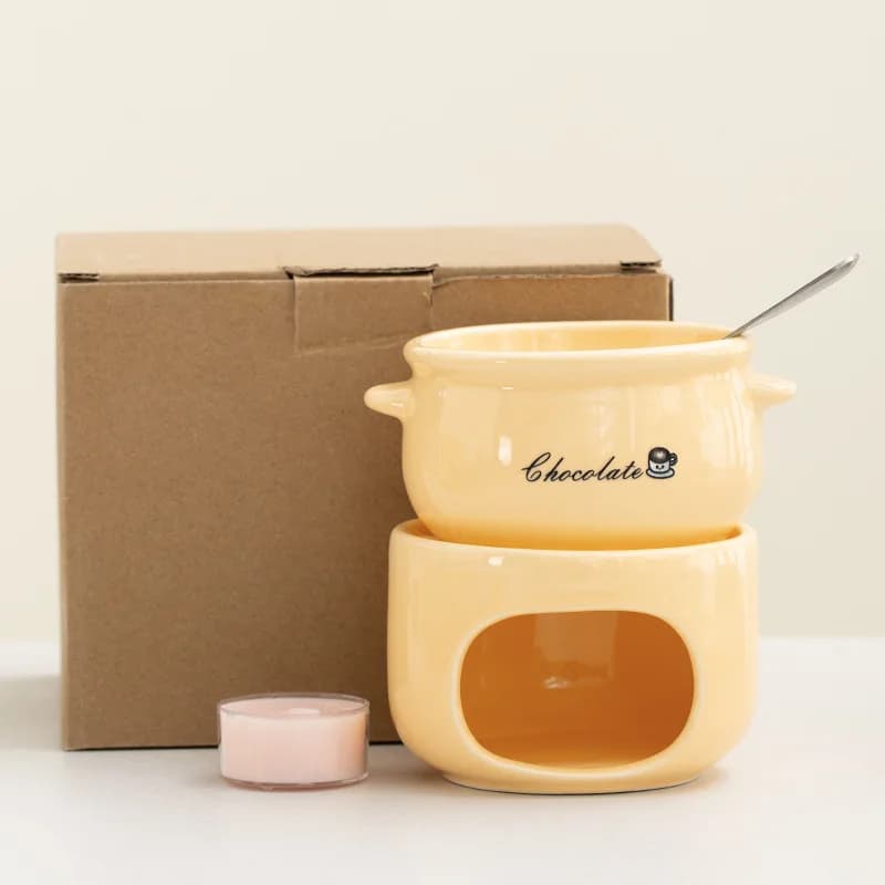 1 ensemble de tasses à fondue en céramique antiadhésives pour chocolat et bonbons, avec fourchettes,
