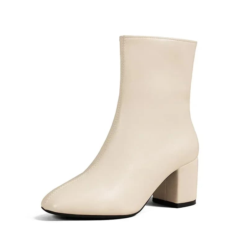 Bottes de rinçage blanches pour femmes, fermeture à glissière latérale, talon moyen commandé, botte 